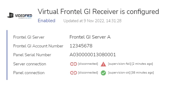 A Virtual Frontel GI Receiver instance when the server has disconnected