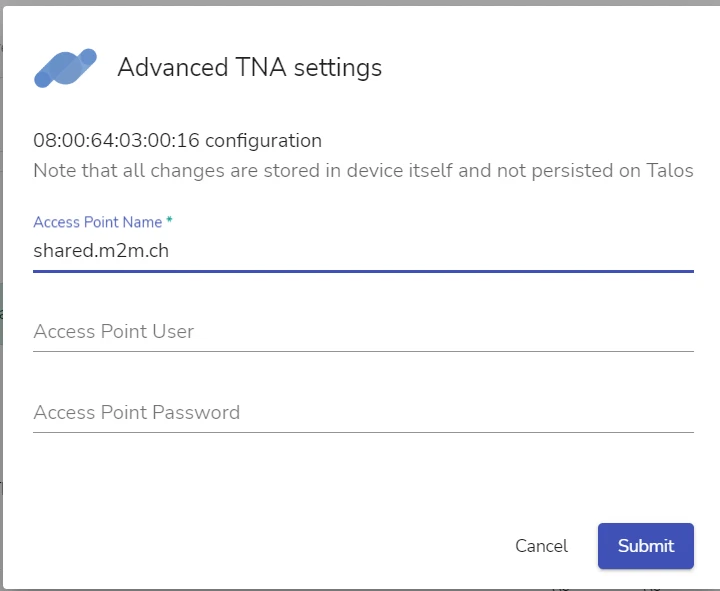 Virtual TNA Receiver APN settings 