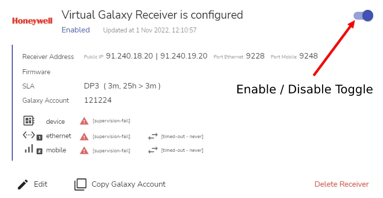 Disable Virtual Galaxy Receiver