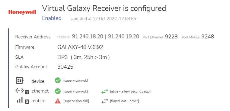 Virtual Galaxy Receiver Connection Status