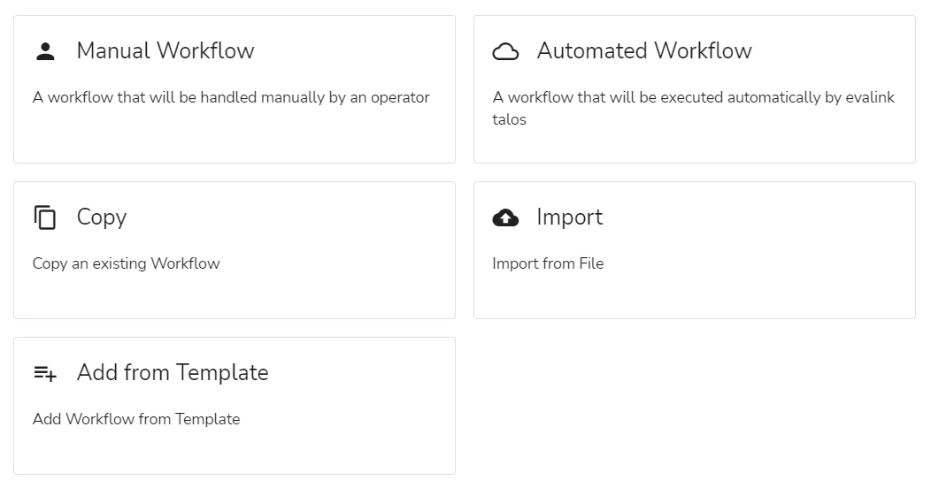 The workflow adding dialog on a Standard Workflows page