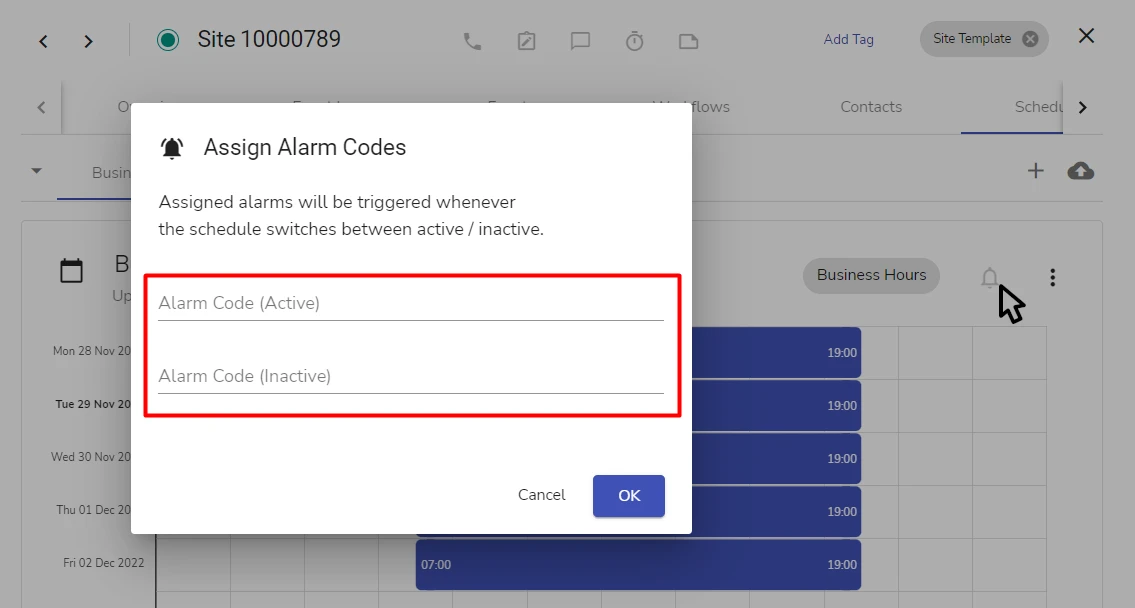 The Trigger Alarm step in a workflow