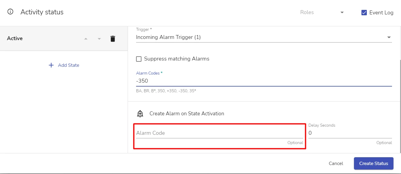Specify a state activation alarm