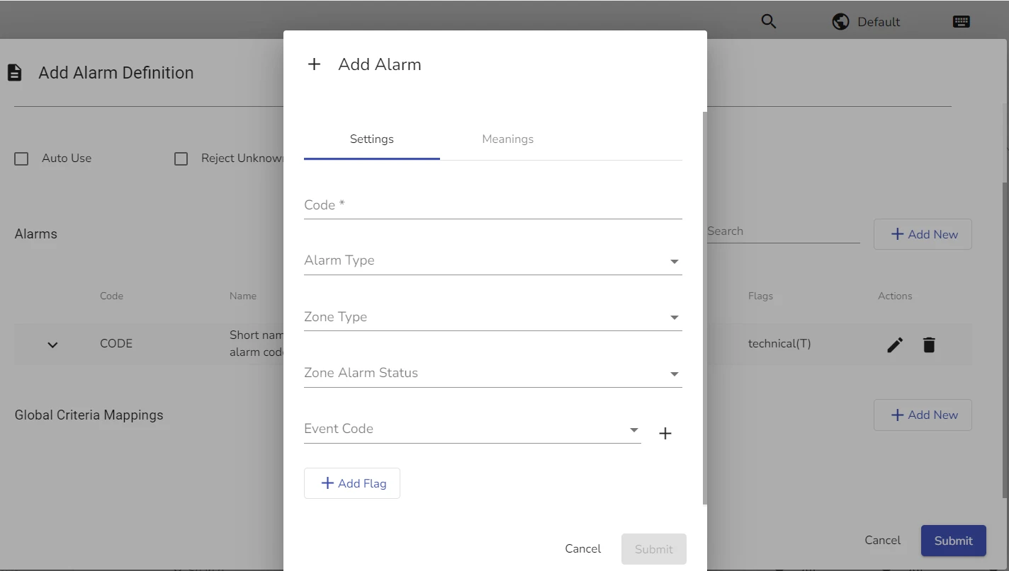 Add Alarms to Alarm Definitions