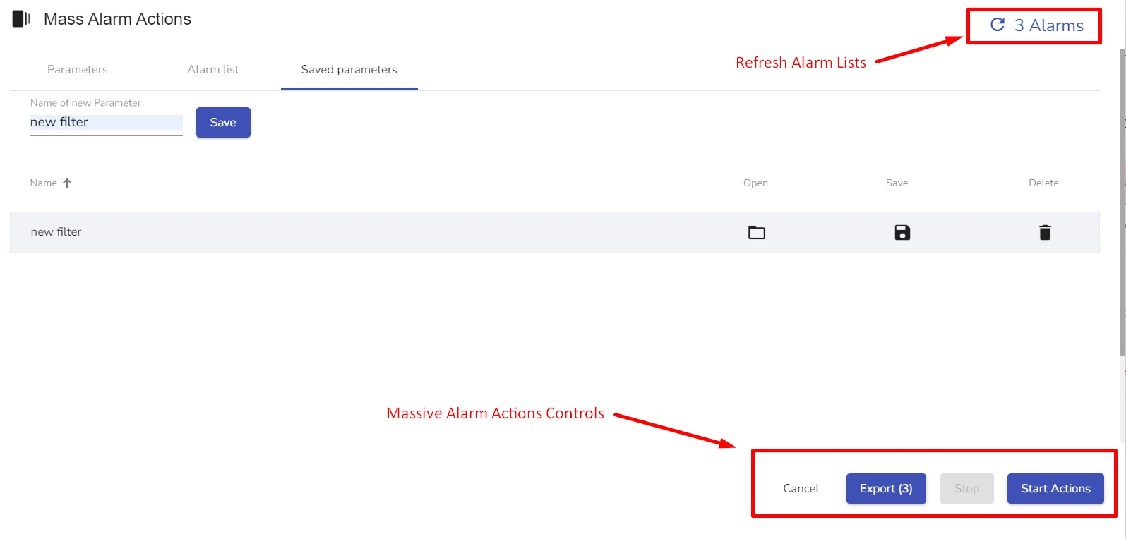 Access Massive Alarm Actions