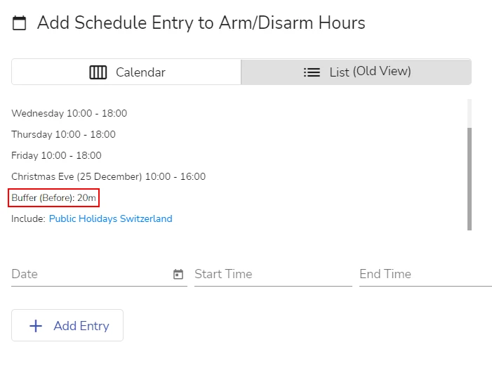 Schedules: buffer times in the workflow view, List view