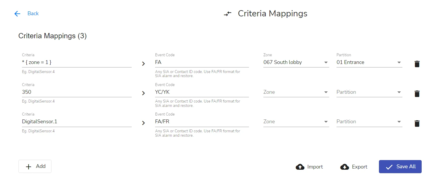 The criteria mappings subpage