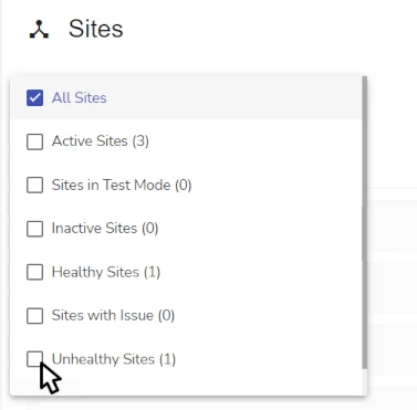 The site status drop-down