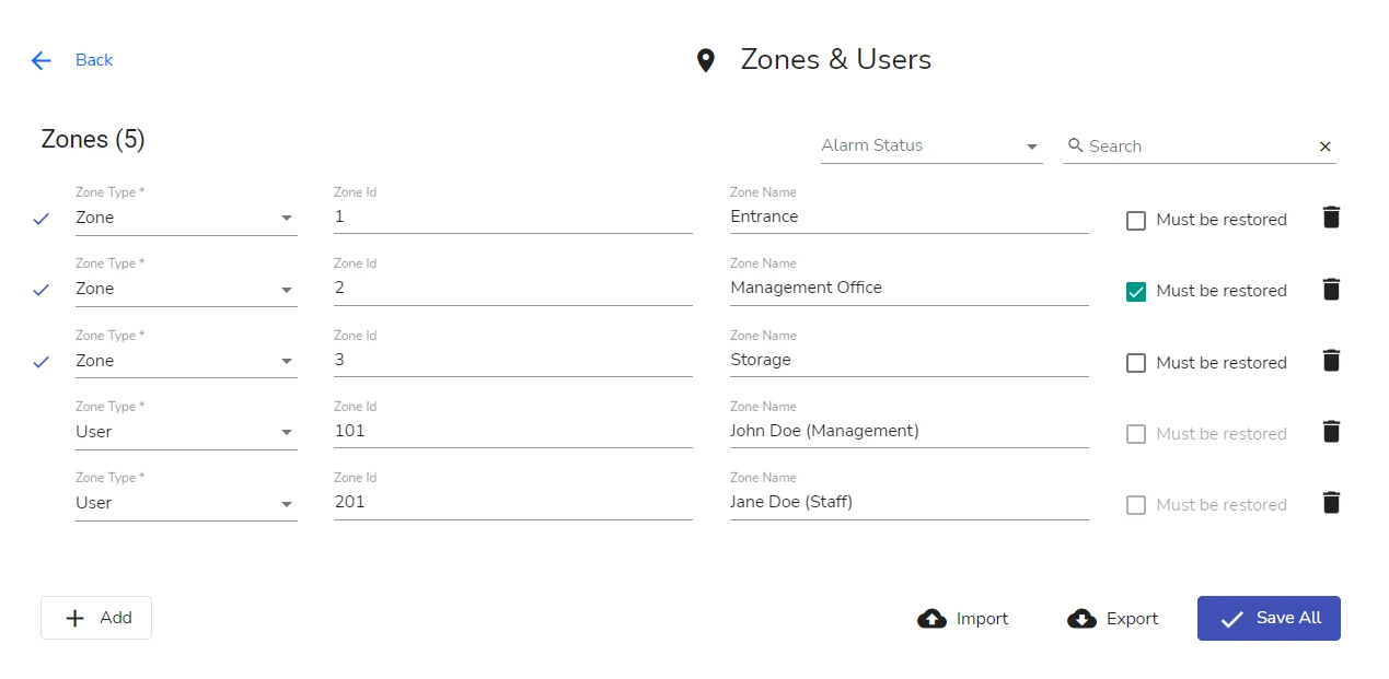 The Zones &amp; Users page, Administrator &amp; Manager